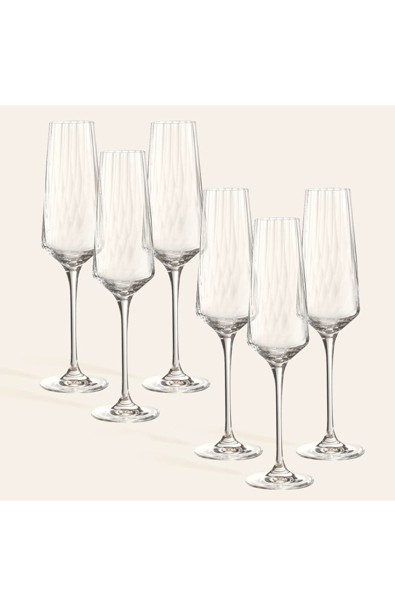 Zsa Zsa Zsu Poznan Optical Glass Flute Champagne Glass 6 Oz. Transparent Set Of 6, Main, color, Clear