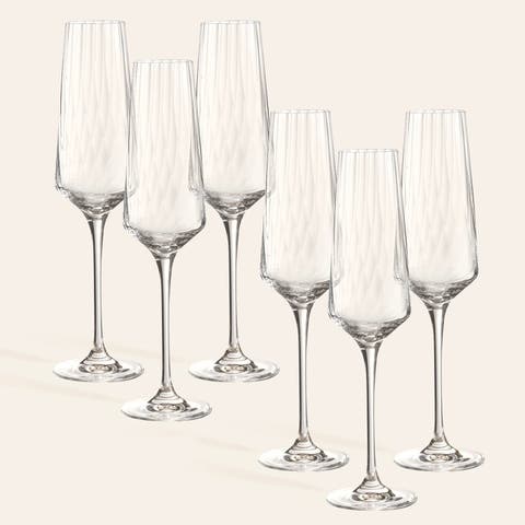 Poznan Optical Glass Flute Champagne Glass 6 Oz. Transparent Set Of 6