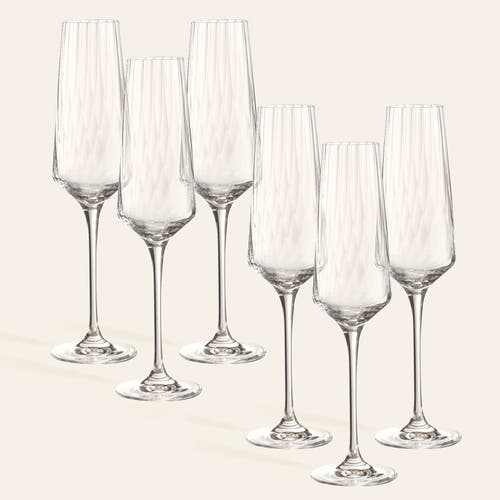 Zsa Zsa Zsu Poznan Optical Glass Flute Champagne Glass 6 Oz. Transparent Set Of 6