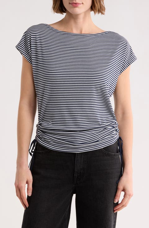 Stripe Rib Ruched T-Shirt