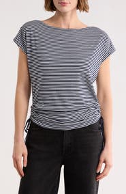 MAX STUDIO Stripe Rib Ruched T-Shirt