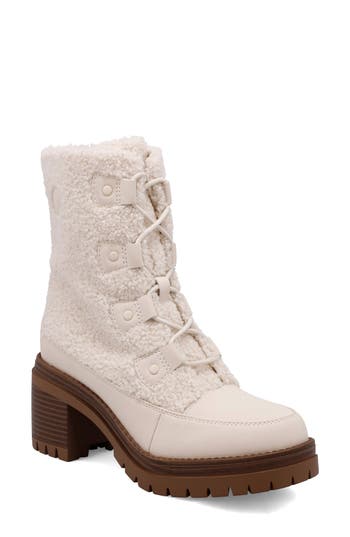 Mia Alpes Faux Shearling Trimmed Lug Sole Boot In Brown