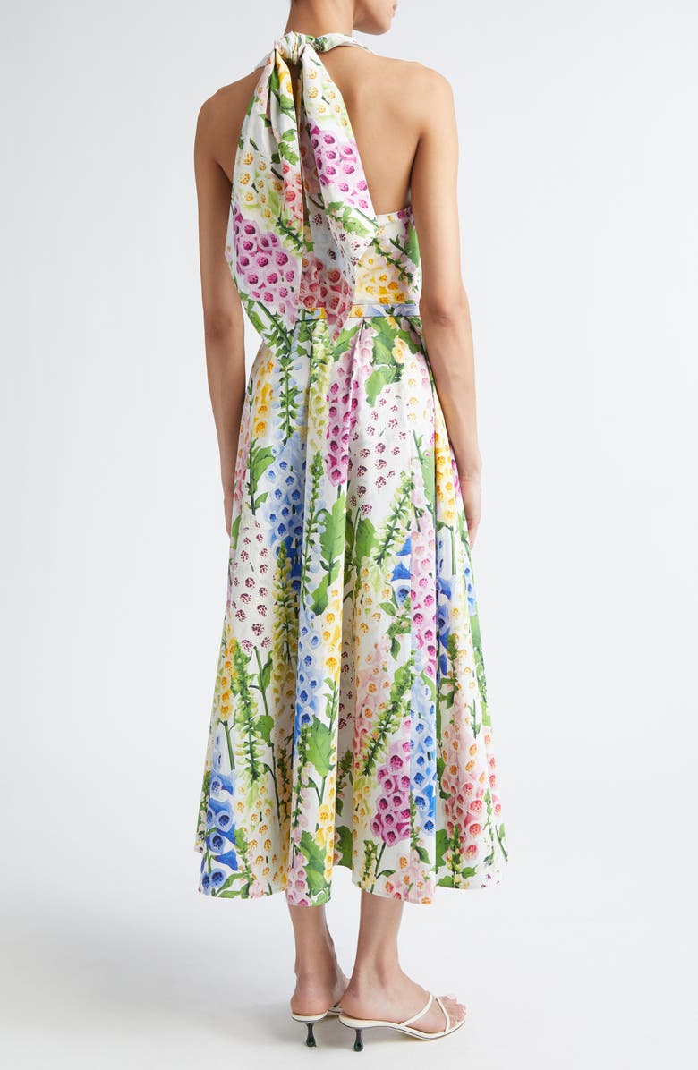 Oscar de la Renta Foxglove Belted Stretch Cotton Poplin Halter Dress, Alternate, color, White Multi