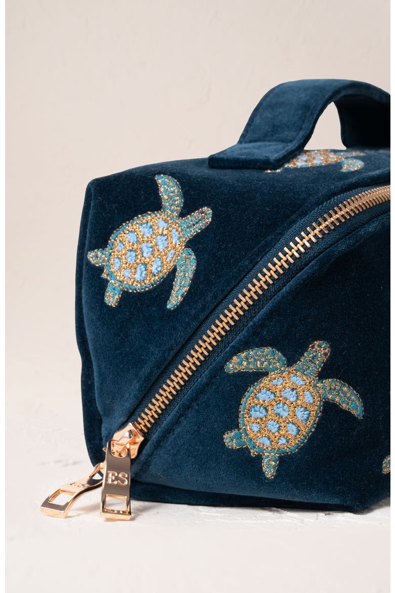 Turtle Conservation Velvet Open Flat Makeup Bag, Alternate, color, Marine Navy