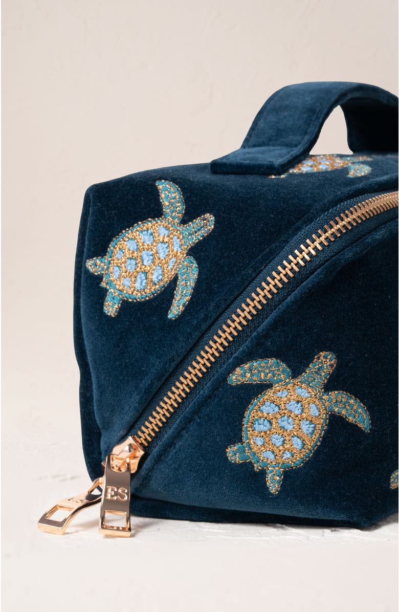 Elizabeth Scarlett Turtle Conservation Velvet Open Flat Makeup Bag, Alternate, color, 