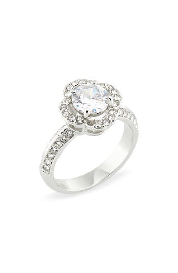 Covet CZ Flower Engagement Ring in Rhodium at Nordstrom Rack, Size 8