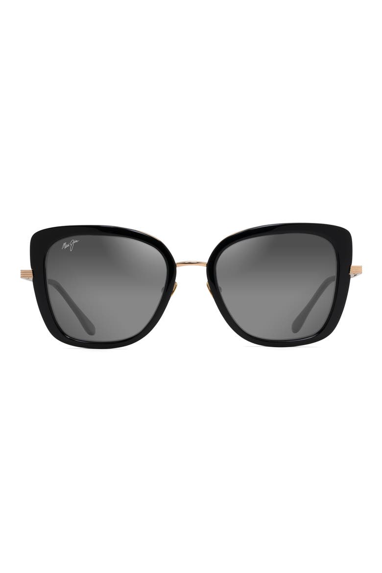 Violet Lake 53mm Polarized Round Sunglasses, Main, color, BLACK WITH GOLD