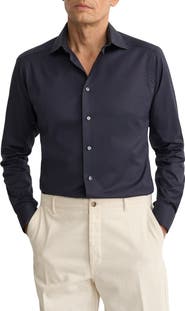 Eton Slim Fit Solid Navy Cotton Twill Dress Shirt