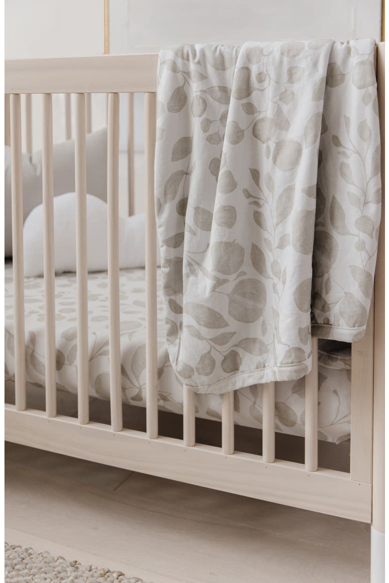Leaf Cuddle Blanket & Fitted Crib Sheet Set, Alternate, color, TAN