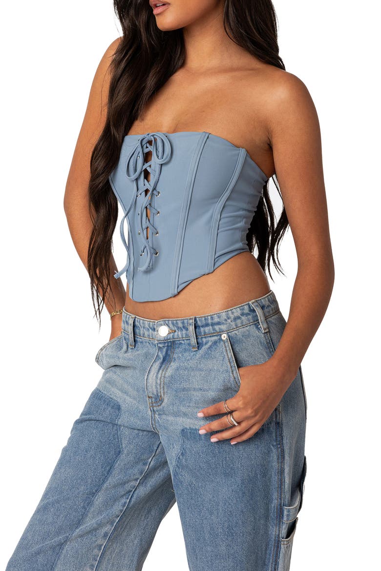 Kilah Strapless Corset Top, Alternate, color, BLUE