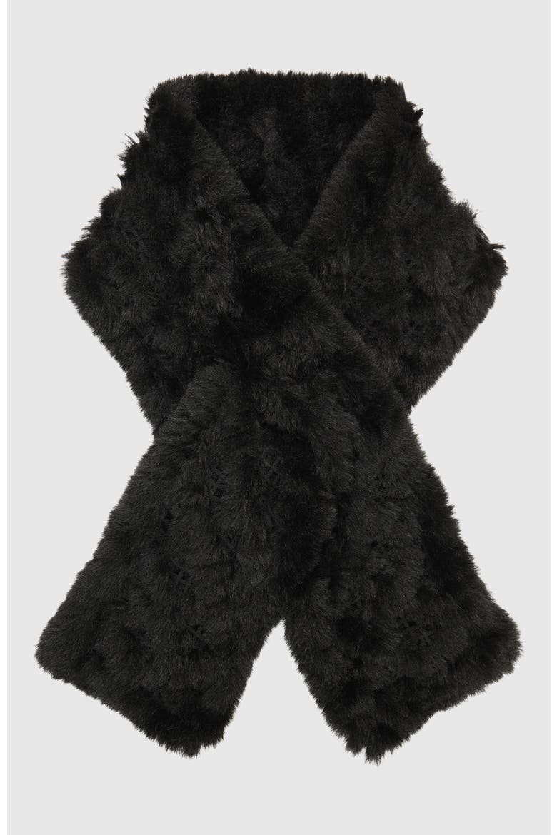 Fur-Free Rex Rabbit (Faux Fur) Knit Pull-Through Scarf, Alternate, color, BLACK