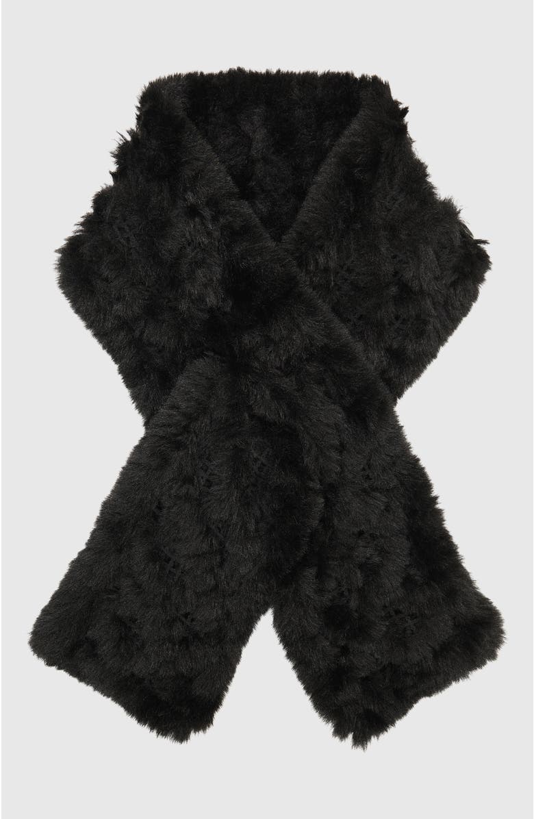 Lyla Grant Fur-Free Rex Rabbit (Faux Fur) Knit Pull-Through Scarf, Alternate, color, Black