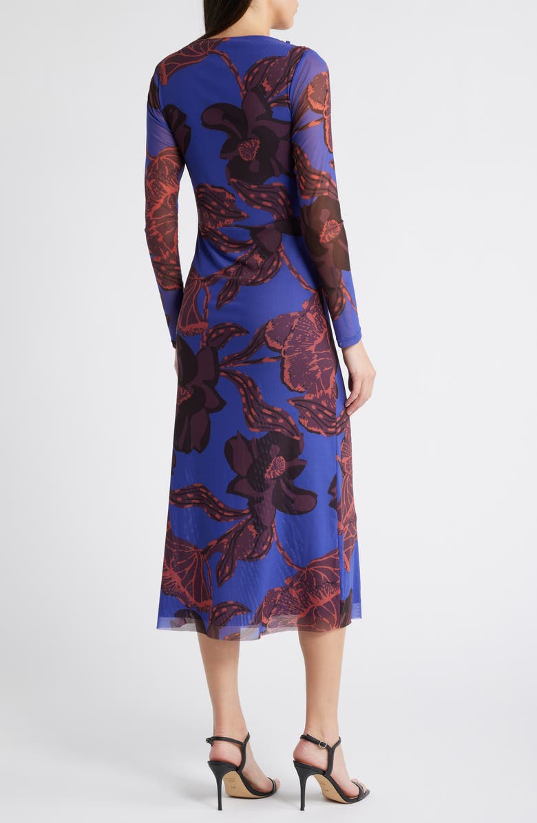 Cleobella Katya Floral Print Ruched Mesh Midi Dress, Alternate, color, 