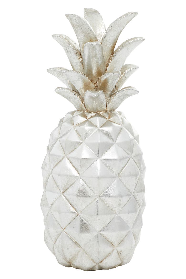 Silvertone Polystone Pineapple Fruit Sculpture, Alternate, color, SILVER