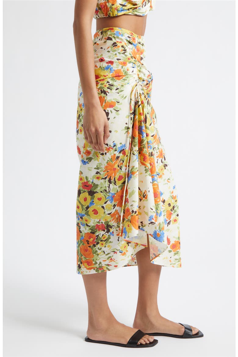 Naomi Floral Print Ruched Skirt, Alternate, color, BUTTER/ POPPY MULTI