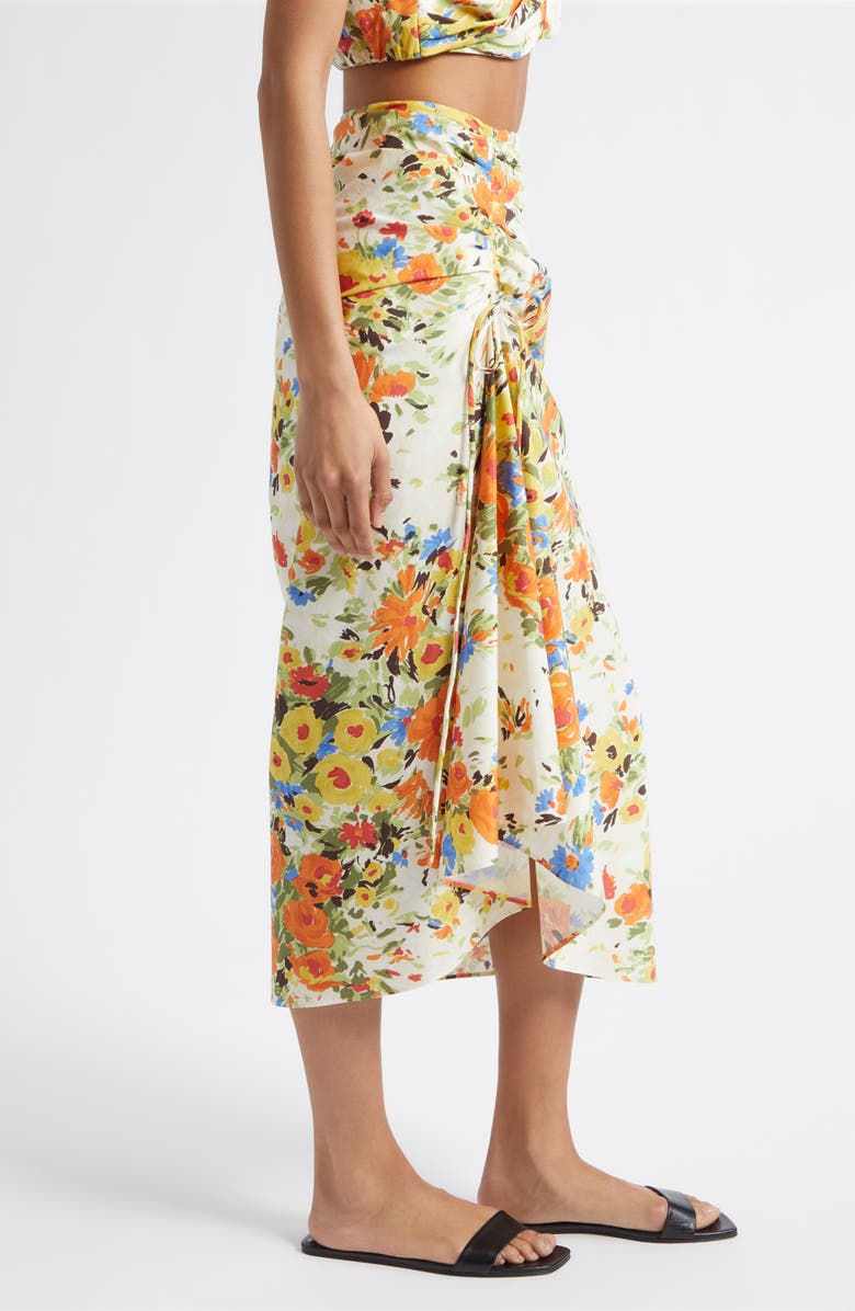 A.L.C. Naomi Floral Print Ruched Skirt, Alternate, color, Butter/ Poppy Multi