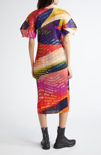 PLEATS PLEASE ISSEY MIYAKE|DRESSES (PP38 JH136-31) Pleats Please Issey Miyake Voyager Print Pleated Dress