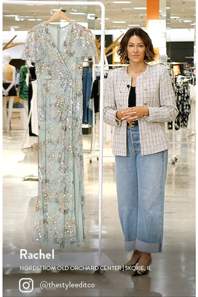 Embellished Butterfly Sleeve Faux Wrap Gown video
