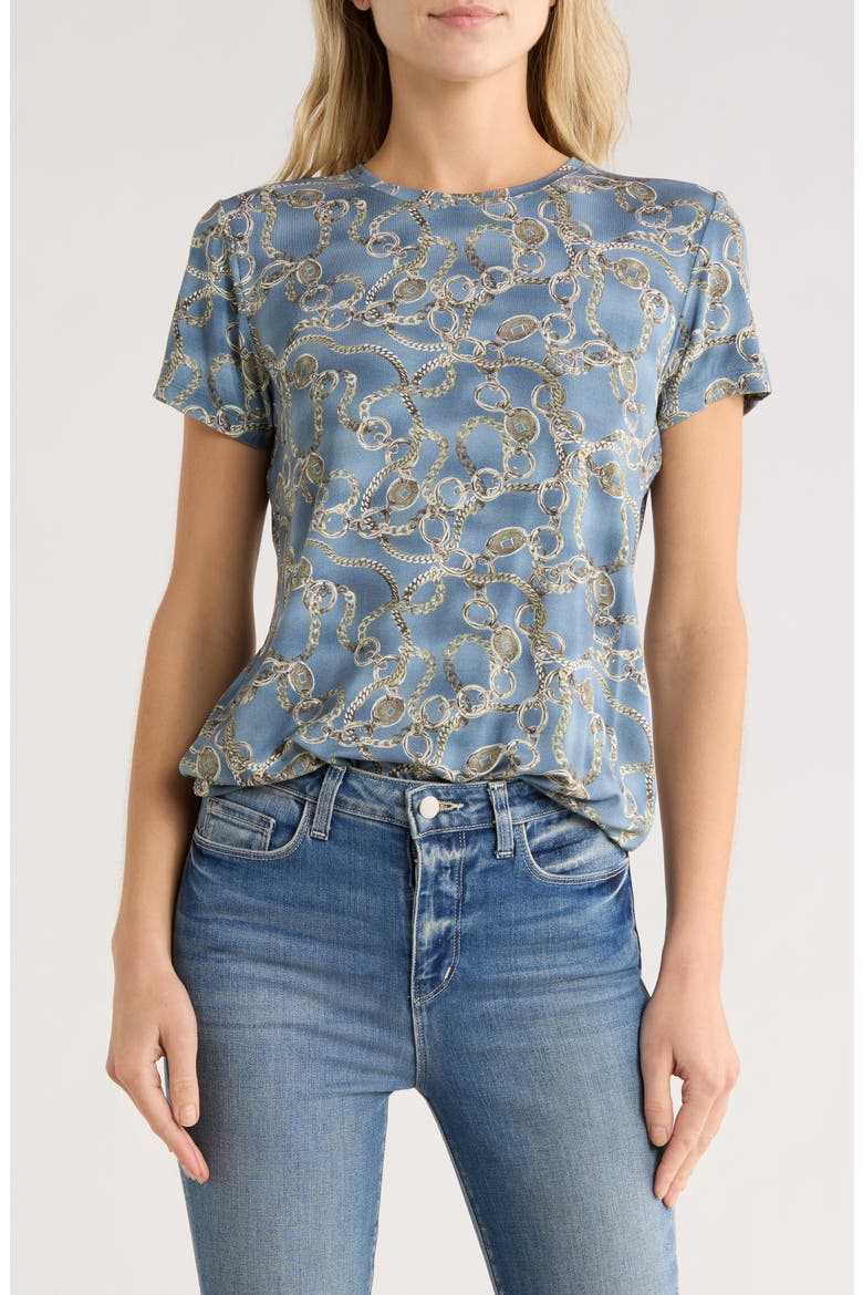 Ressi Chain Print Short Sleeve Top, Main, color, SILVER BLUE/ SLV GOOD LUCK CHN