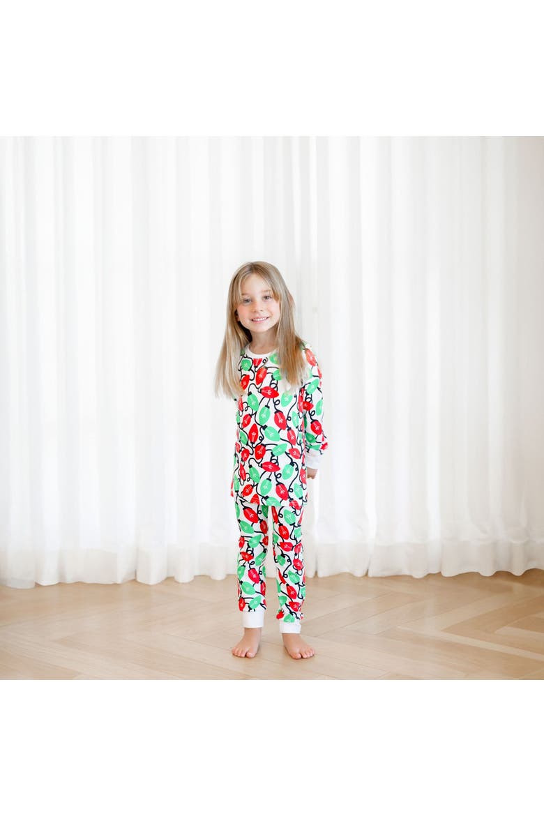 Kids Organic Two-Piece Pajama Set - Holiday Lights, Alternate, color, Red & Pink Hearts
