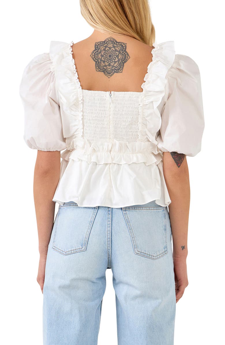 English Factory Ruffle Puff Sleeve Peplum Cotton Top, Alternate, color, 