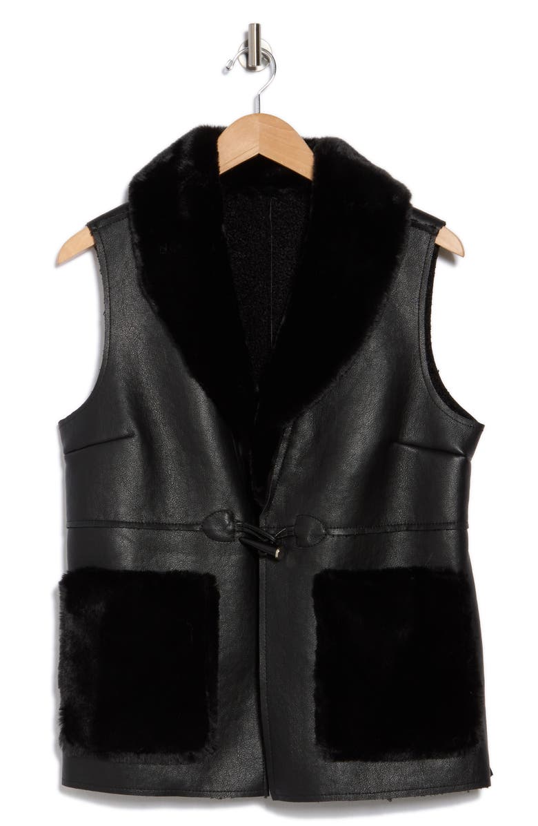La Fiorentina Faux Fur Trim Faux Leather Vest, Alternate, color, 