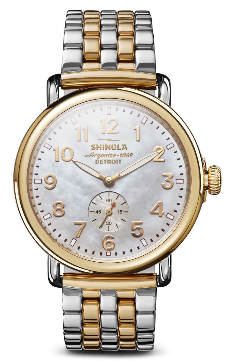 Shinola Runwell Sub Second Bracelet Watch, 41mm, Main, color, White/ Mop