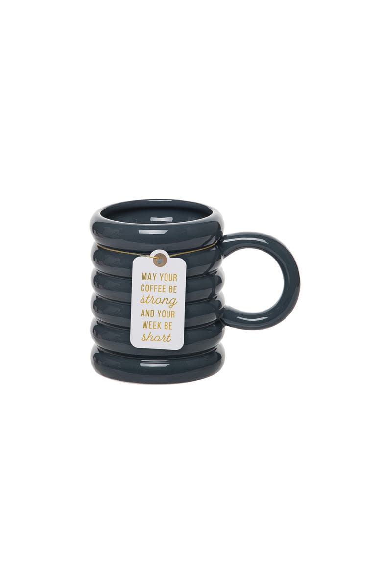 Strong Coffee Navy Ribbed Mug Ceramic Blue 22 oz, Main, color, Blue