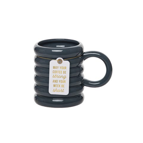 Strong Coffee Navy Ribbed Mug Ceramic Blue 22 oz