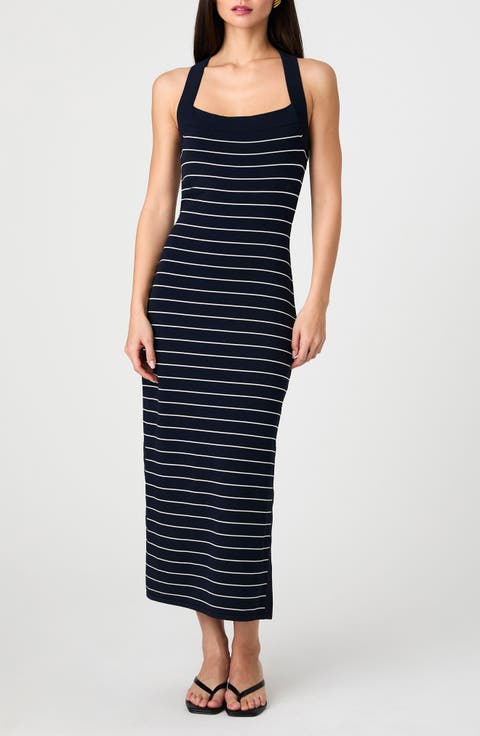 Stripe Cross Back Body-Con Sweater Dress