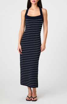 French Connection Stripe Cross Back Body-Con Sweater Dress