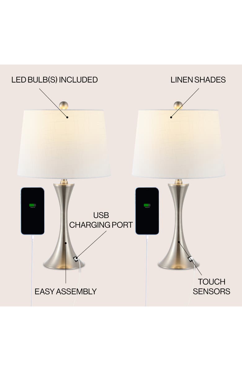 JONATHAN Y Bennett Modern Glam Iron Hourglass LED Table Lamp with USB Charging Port, Alternate, color, Nickel
