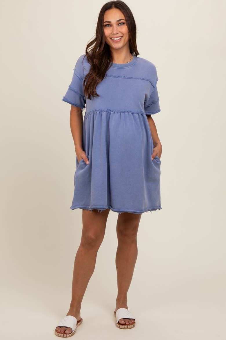 Raw Hem Short Sleeve Dress, Alternate, color, Blue