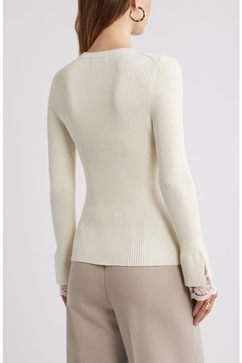 Lace Cuff Ribbed Sweater, Alternate, color, IVORY TOFU