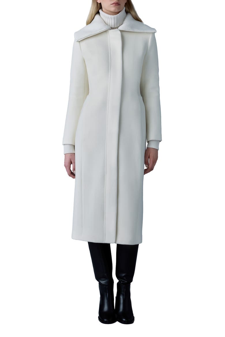 Clarice Leather Trim Wool Coat, Main, color, CREAM