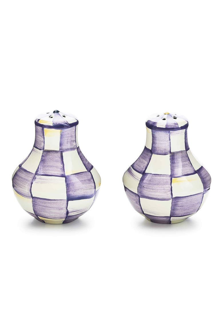 Violet Check Salt & Pepper Shaker Set, Main, color, VIOLET