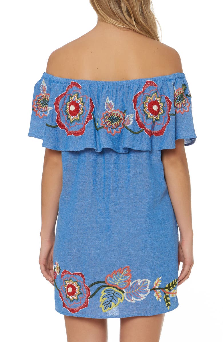 Red Carter Adelaid Off the Shoulder Cover-up Dress, Alternate, color, 