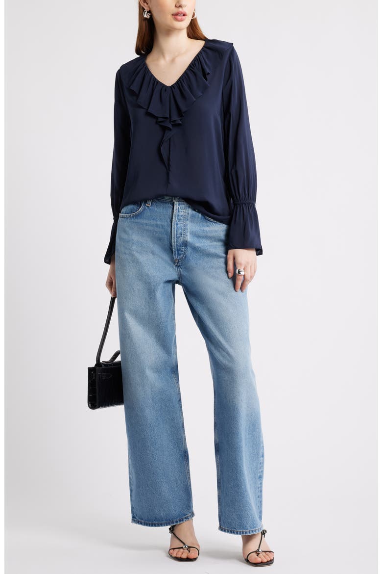 Ruffle Front Top, Alternate, color, NAVY NIGHT