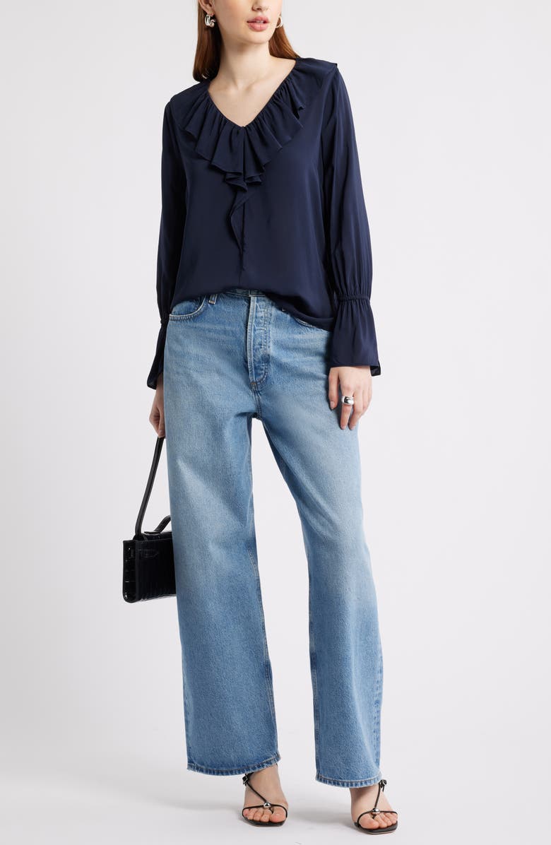 Nordstrom Ruffle Front Top, Alternate, color, Navy Night
