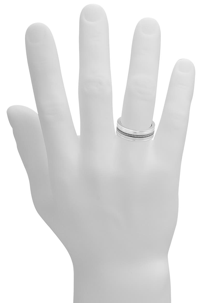 Men's Stainless Steel Inset Wire Band Ring, Alternate, color, SILVER