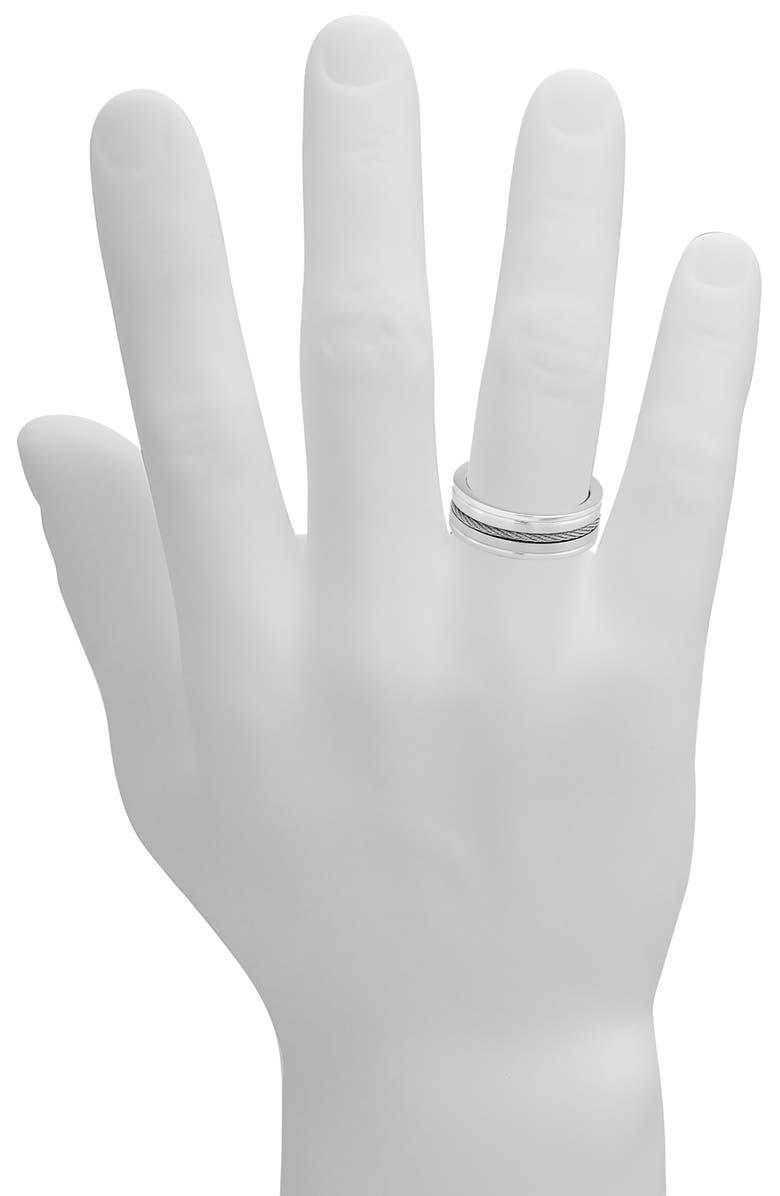 GEOFFREY BEENE Men's Stainless Steel Inset Wire Band Ring, Alternate, color, Silver