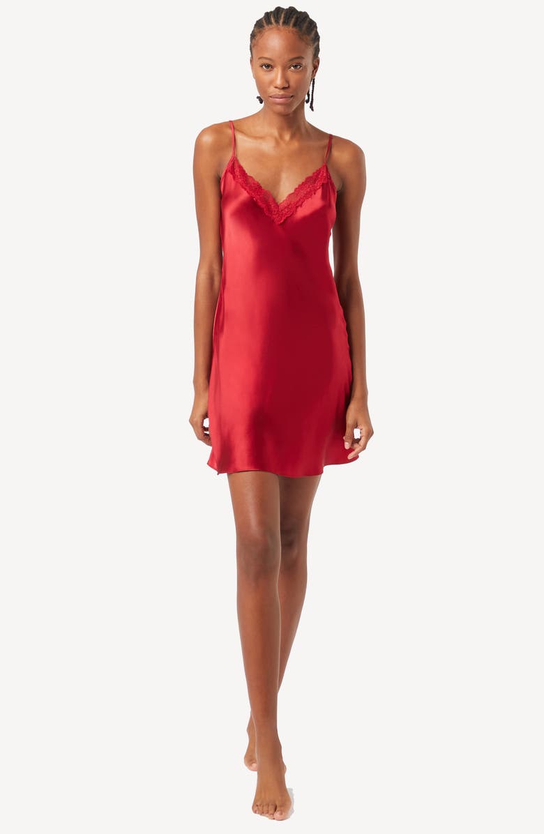 Etam Milky Lace Trim Silk Chemise, Alternate, color, 