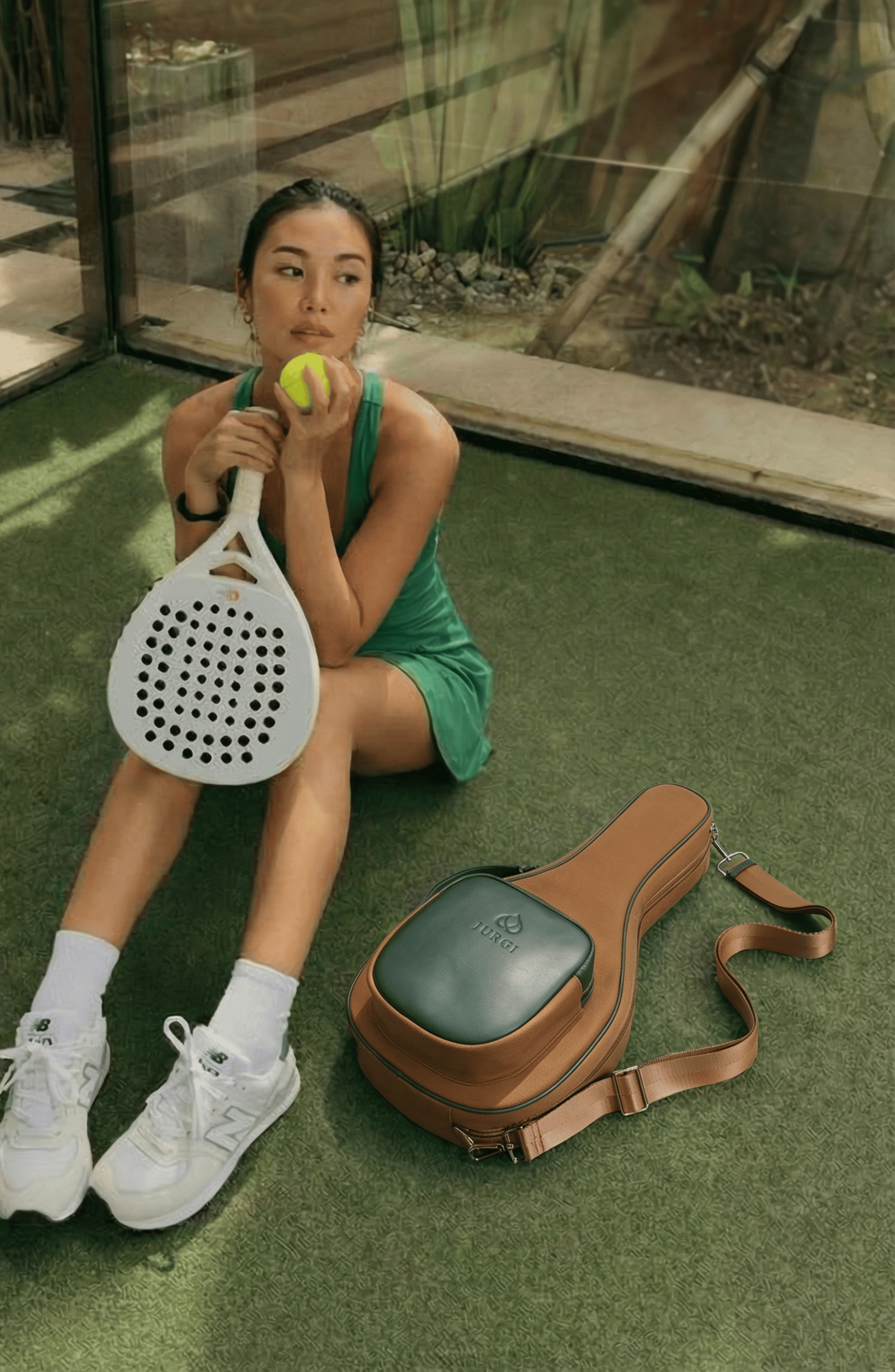 JURGI Padel Racket Canvas and Leather  Bag, Alternate, color, Camel/Green