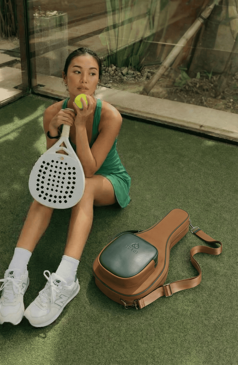 JURGI Padel Racket Canvas and Leather Bag, Alternate, color, Camel/Green