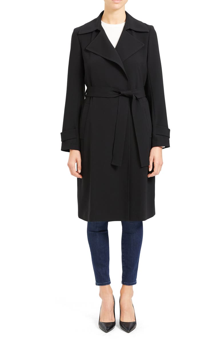 Theory Oaklane Admiral Crepe Trench Coat, Alternate, color, Black