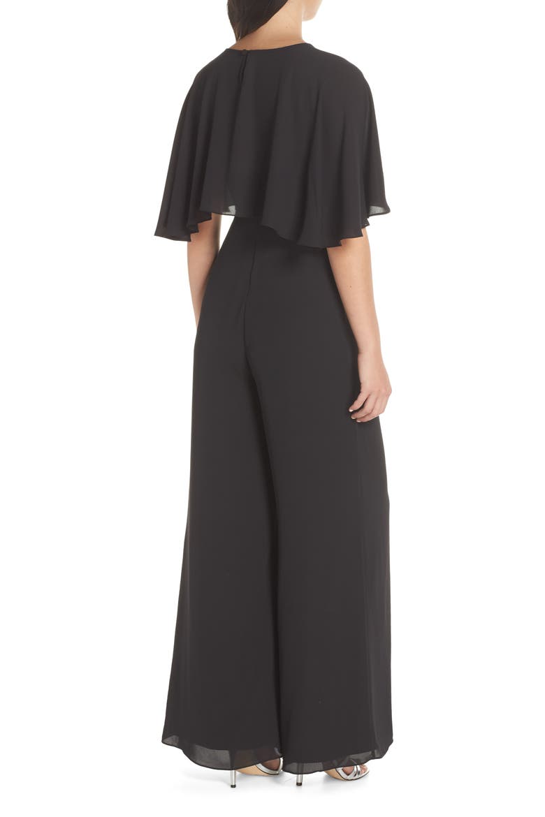 Georgette Jumpsuit with Removable Cape, Alternate, color, BLACK