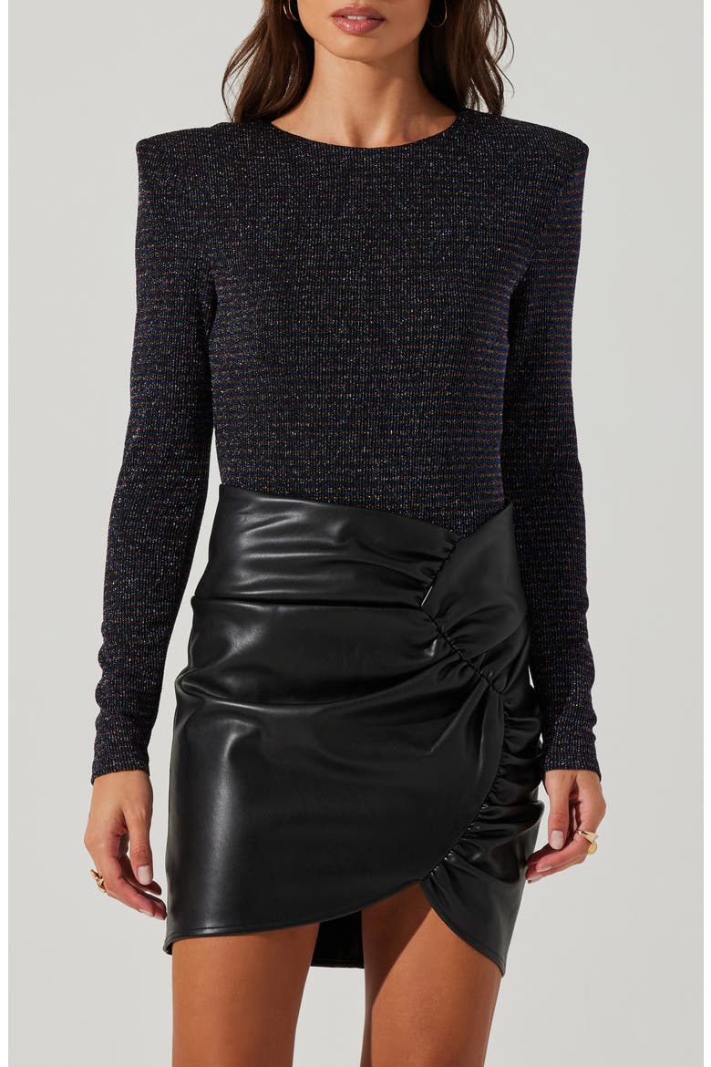 Metallic Long Sleeve Bodysuit, Main, color, BLACK PURPLE MULTI