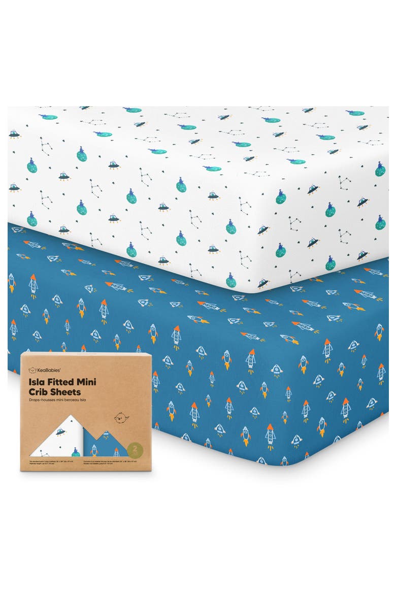 Isla Fitted Mini Crib Sheets, Main, color, Space Quest