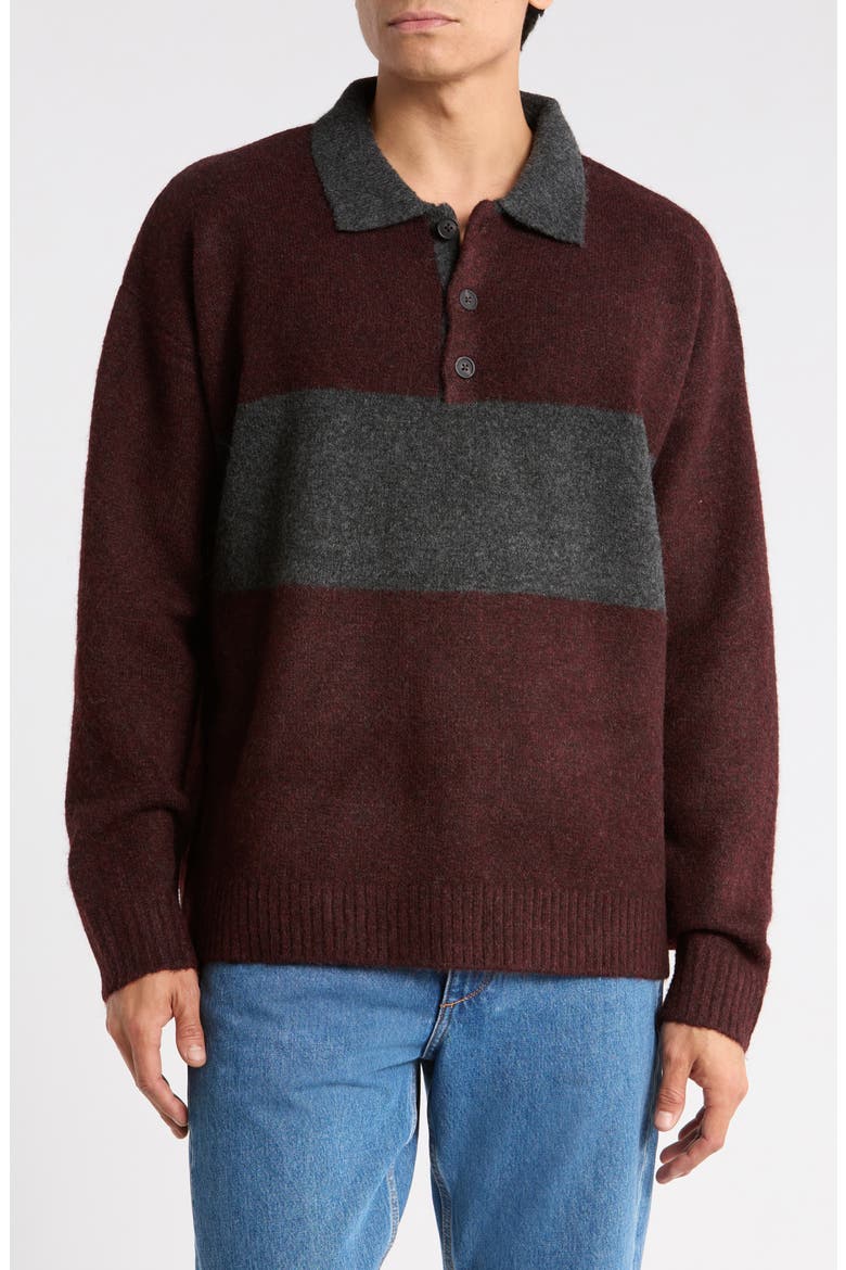 Oversize Rugby Shirt, Main, color, HEATHER DARK BURGUNDY