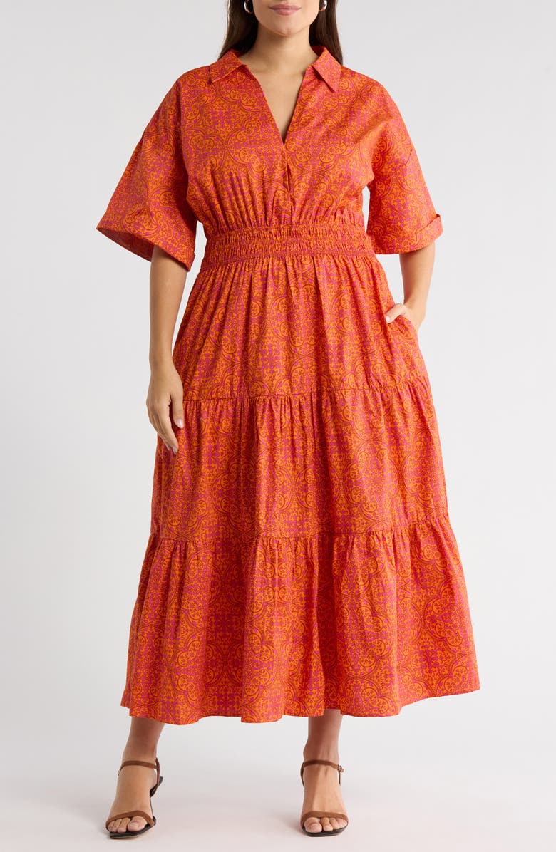 SUGARLIPS Debary Floral Print Tiered Maxi Dress, Main, color, Flame-Orange